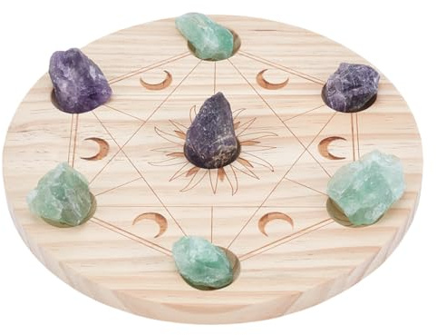 FREEBLOSS Wooden Crystal Grid Board for Stones- 7.5 Metatron's Cube Grid Plate Geometry Board for Crystal Gemstone Display Witchcraft Ritual and Sacred Space Table Altar Decor