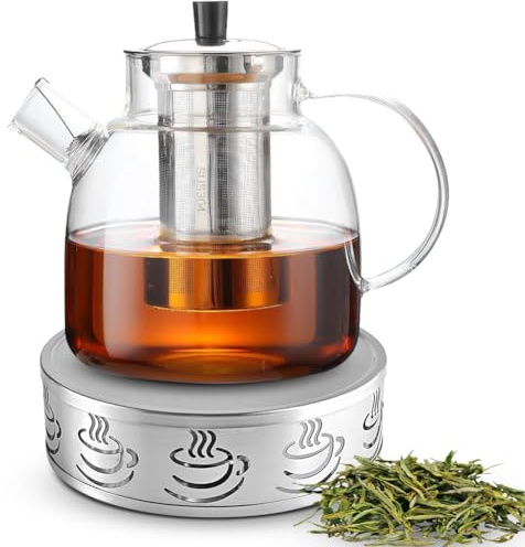 Umllpet 1,8 l tekanna med kopp set, glas tekanna med infuser, 1 800 ml glastekanna med sil av rostfritt stål och glaslock, tevärmare tekanna för svart te grönt te frukt te doftte