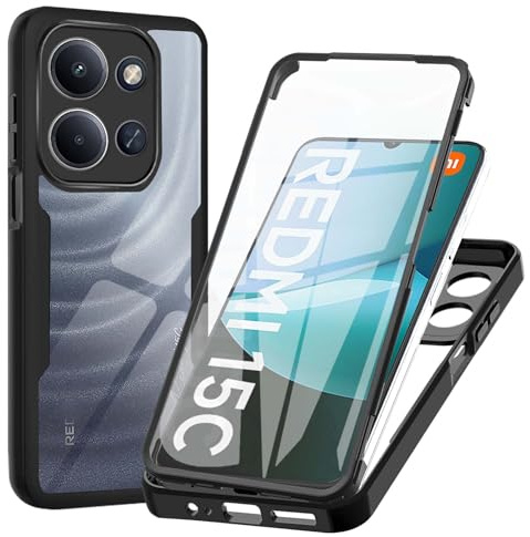 WeiCase Funda para Xiaomi Redmi 15C 4G（EU）/ Poco c85 4G EU, Transparente 360° Protección Funda con Protector de Pantalla Integrado Antigolpes Silicona Carcasa para Redmi 15C 4G, Negro