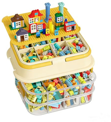 Scatole di archiviazione con coperchio, a 3 livelli. Scatola di smistamento trasparente con vassoio estraibile e tavola di costruzione integrata. Scatola di plastica impilabile per piccoli componenti,