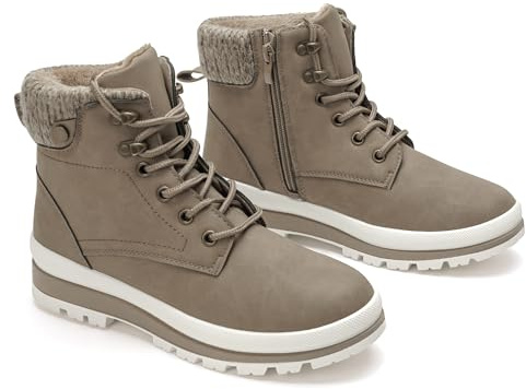 GLAMORA botas de invierno mujer impermeables con forro cálido,suela antideslizante,térmicos de piel sintética (KAKI, mediano, Adulto, Mujer, 37, Números, Sistema tallas calzado EU, mediano)
