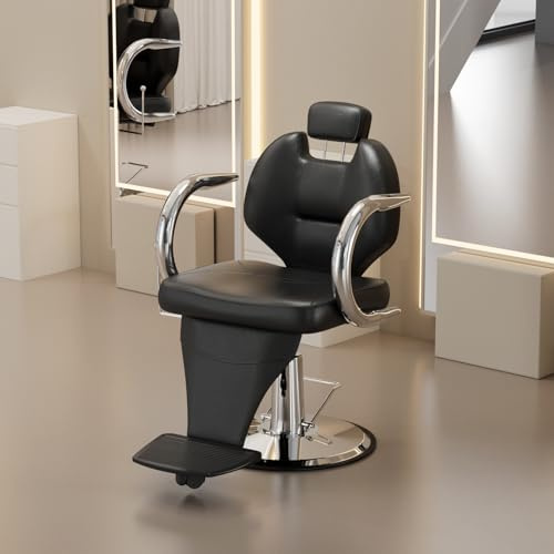 Joiemebi Poltrona da Parrucchiere, Sedia da Parrucchiere Idraulica Reclinabile Barber 360° per Salone di Parrucchiere, Salone di Bellezza, 61 x 57 x 91-104 cm (Nero)