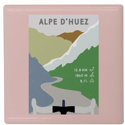 Fyrkantig keramisk kylmagnet - Alpe d'Huez cykling Frankrike berg torn - format 5 x 5 cm, dekorativ magnet souvenir för kylskåp och magnetisk tavla, tryckt i Frankrike