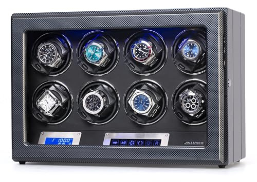 DOOMOOK Caja giratoria para 8 Relojes automáticos, enrollador con Cerradura con cojín Ajustable [actualizado], Pantalla táctil LCD e iluminación integrada