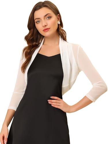 Allegra K Bolero Elegante Mujer para Boda, Mangas Largas de Malla Semitransparente Cárdigan Corto para Fiesta Coctel Cuello Abierto