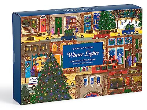Galison Winter Lights Christmas Countdown – 12 Days of Puzzles Featuring Images of Winter City Fun