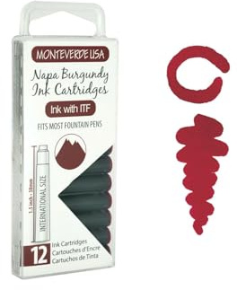 Monteverde USA International Standard Ink Cartridges - Napa Burgundy - Rich and Sophisticated Writing Ink, Compatible with Most Fountain Pens, 12-Pack Box