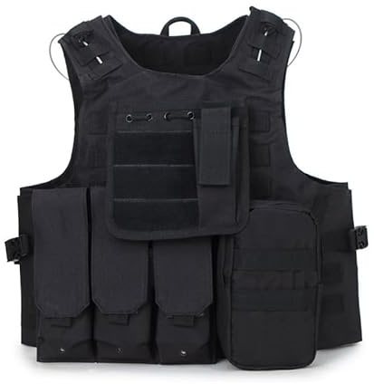 QMFIVE MOLLE RRV Assault Combat Vest with pouch/Traning Protective Security Vest for Tactical Hunting Airsoft Outdoor (TAN) (BK)