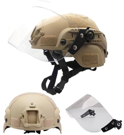 Casco Mich 2000 Ligero y rápido con Visera Transparente para Airsoft Paintball CS War Games Deportes al Aire Libre