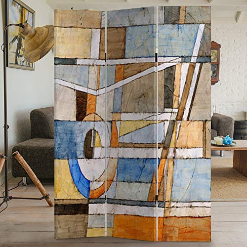 BAKAJI Paravento Separè 3 Pannelli Struttura in Legno Rivestimento in Tela con Stampa Fronte Retro Quadro Astratto Divisorio Richiudibile Pieghevole Design Moderno (180 x 120 cm 3 Pannelli)