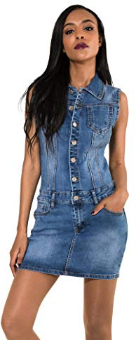 Nina Carter Vestido vaquero corto para mujer, de verano, de mezclilla, corte ajustado, Azul (Blue S388-5), L