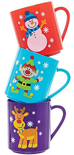 Baker Ross FX398 Weihnachtsfreunde Plastik Becher - 4er Pack, Kinder Plastikbecher, Weihnachtsbecher für Kinder, wiederverwendbare Plastikbecher für Kinder
