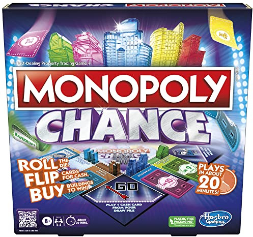 Monopoly Chance Board Game for Adults and Kids | Fast-Paced Family Party Game | Ages 8+ | 2-4 Players | 20 Mins. Average (Amazon Exclusive)