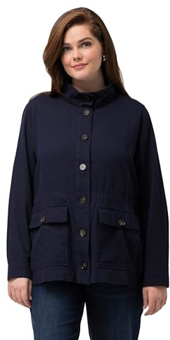 Ulla Popken Chaqueta de Mezcla de Lino con Cuello Alto Blazer, Negro, 48-50 Mujeres