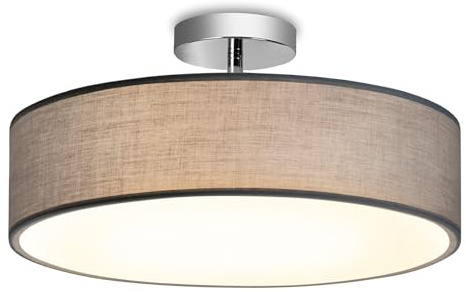 Zedelmaier Deckenlampe Deckenleuchte schlafzimmerlampe Grau Ø38cm E27x2/40W | Stoff lampenschirm hängelampe für Wohnzimmer,Schlafzimmer,Kinderzimmer,Flur,Küche,lampe decke,Ø38xH12,5cm,ohne Leuchtmittel