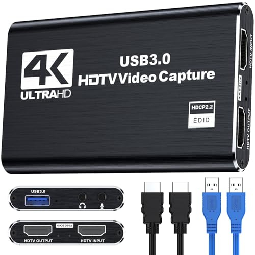 H.May Tarjeta de Captura de vídeo,USB 3.0 Tarjeta de Captura,4K HDMI Loop-out,1080P 60FPS Video Recorder for Xbox Series X/S,Xbox One X/S,PS4,OBS,Camera,Gaming,Streaming,Broadcasting