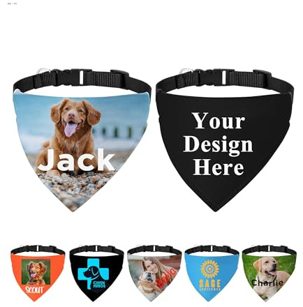 Bandanas pour chien personnalisés avec boucle, nom, photo, logo - Écharpe pour chien en triangle, bavoir, foulard - Accessoires pour costume pour animaux de compagnie pour chiens de petite, moyenne et