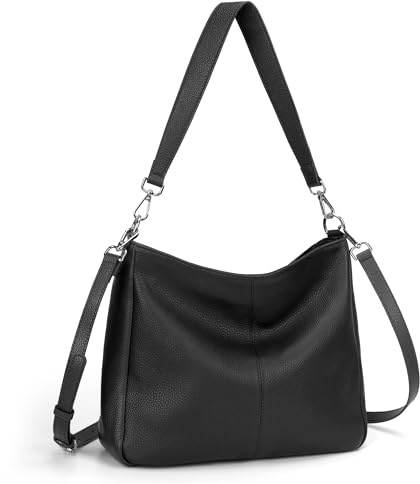befen Damen Handtasche Echtleder Henkeltasche Shopper Tasche, Weiches Hobo Umhängetasche Schultertasche Frauen Mittelgroße mit 2 Schultergurten - Einfache Klassische Elegante, Schwarz