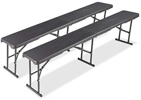 Clevich Lot de 2 bancs de Jardin Pliables 180 cm avec poignée de Transport - en Plastique Haute densité et Structure en Acier - Aspect Bois - pour Jardin, Balcon