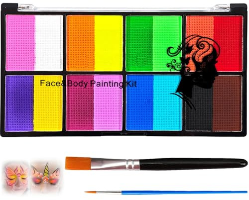 Face & Painting Kit - 8 Dual-Colour Palette with Brushes for Creative Makeup Artistry on Kids & Adults, Ideal for Parties, Festivals, Cosplay, Halloween Costumes and Performances