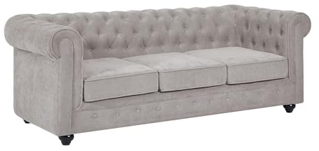 Vente-unique - Canapé 3 Places en Tissu Gris Chesterfield