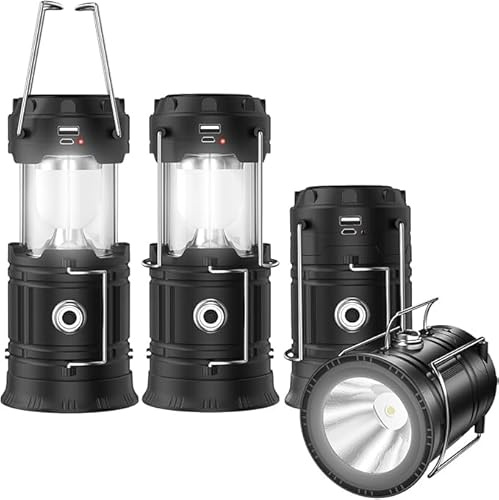 Upadte Solar Lantern Flashlights Charging for Phone, USB Rechargeable Led Camping Lantern, Collapsible & Portable for Emergency, Hurricanes, Power Outage, Storm(4 Pack)
