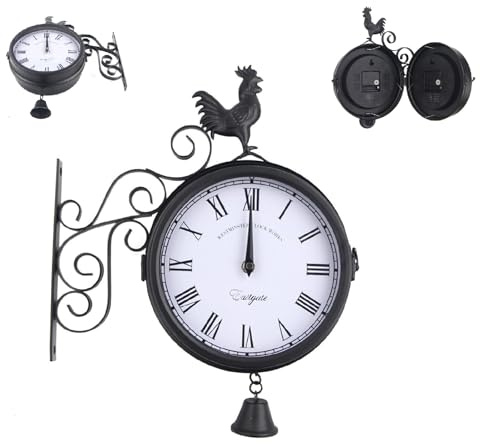 CLKAX Orologio da parete analogico da giardino con quadrante da 20 cm, quadrante analogico da 20 cm, silenzioso, 30 x 37 cm, per giardino, stazione, camera da letto, soggiorno, ufficio