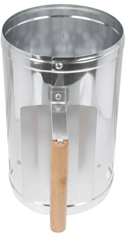 SHINEOFI Secchio Accendifuoco per Barbecue in Metallo Protezione Termica e Manico in Legno, Accensione Rapida Carbone per Grigliate All'aperto, Camping e Giardino, Base Prese d'Aria