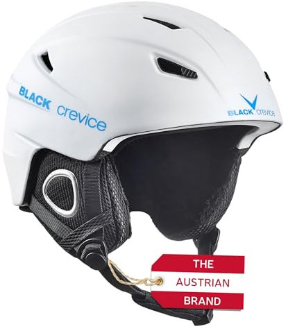 BLACK CREVICE Casco de esquí Kitzbühel I Casco de esquí de diseño Deportivo para Hombre y Mujer I Casco de esquí de policarbonato Transpirable I Talla Ajustable (M, Blanco/Azul)