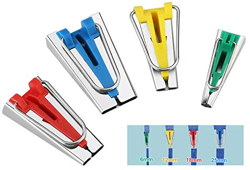 VDSOW 4 Stück Schrägbandformer, Schrägbandformer Set für Aufbügelbares Schrägband 6 mm, 12 mm, 18 mm und 25 mm, Stoff Bias Tape Maker Edelstahl Quilting Binding Werkzeug Nähen Zubehöre für Kurzwaren