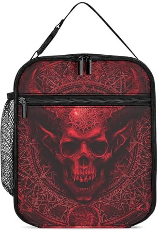 Lunch Bag for Women Men Insulated Lunch Box Demon Skull And Horns Leakproof Lunch Tote Bag for Picnic Work Beach