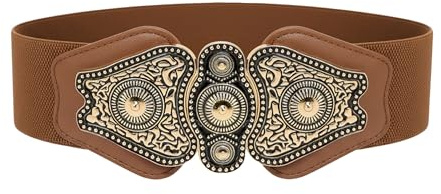 BlackButterfly Antique Buckle Belt | 2.5 Inch Wide, Continuous Elastic, Ornate Interlocking Clasp, Faux Leather Pads, Cinches the Waist, Sizes S-XXL