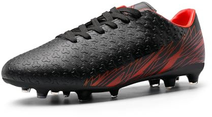 DREAM PAIRS Fußballschuhe Herren Spike Microfaser Cleats Professionelle Fussballschuhe Athletics Trainingsschuhe Outdoor Sportschuhe Fußball Stiefel,Size 39,Schwarz/Rot,MEGA-1