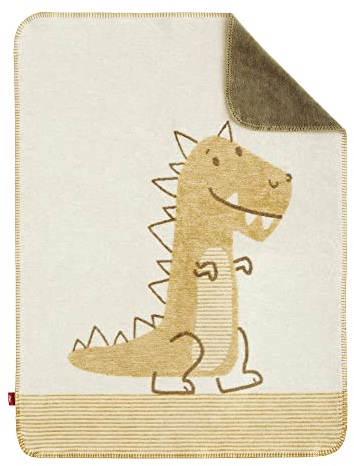 s.Oliver Dinosaurier Babydecke 075x100cm - Schmusedecke gelb Kinderdecke Dino, kuschelig weich und angenehm wärmend