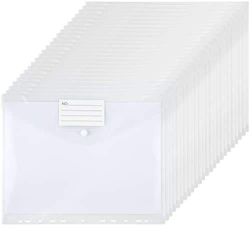 GoodtoU Carteras de plástico transparente con bolsillos perforados, carpetas de plástico A4 con botones de presión, bolsillos de plástico, 24 unidades