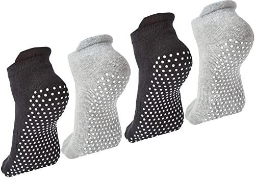 Sanstrong 4 paia di calzini antiscivolo da yoga, da donna, con impugnatura, calzini antiscivolo per balletto, ospedale, sbarra con cuscino, per donne e uomini, 4 Parigi (2 grigio+2 nero), Etichettalia