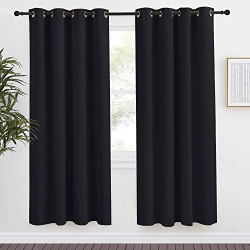 NICETOWN Black Blackout Curtain 78 inch Length, W55 x L78 Inch, 8 Grommets Top, 1 Piece, Thermal Insulated Modern Window Treatment Soundproof Drape Panel for Bedroom/Living Room
