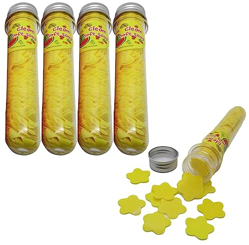 Gadgetime USA Flower Paper Soap Sheets (pack of 4) - Portable Disposable Travel Paper Soap Confetti - Foaming Hand Washing Scented Soap Flakes for Indoor, Travel, Camping, Hiking, Outdoor, (Yellow)