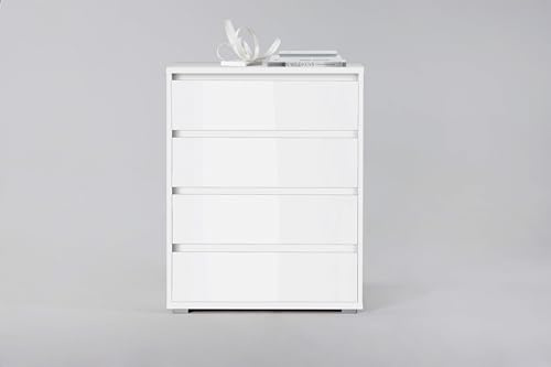 AVANTI TRENDSTORE Strambino - Cassettiera/comò in legno laminato con 4 cassetti nel colore bianco, perfetta per il soggiorno/ingresso. Dimensioni LAP 80x103x48cm.