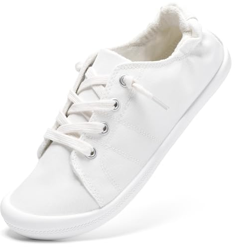 STQ Slip on Trainers Women Sneakers Canvas Walking Shoes Ladies Orthopedic Arch Support Memory Foam Low Top Footwear Non-Slip Plimsolls Fashion Comfort Gym White UK 7 / US 9