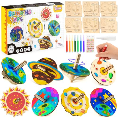 vamei Trottola in Legno Costruire & Pittura Fai Da Te Kit per Bambini Legno Materiale per Lavoretti Giochi Creativi Regalo Kit Lavoretti Creativi per Bambini Bambinia 5 6 7 8 9 10 Anni