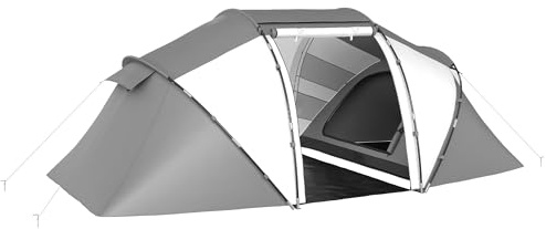 Outsunny 4-6 Man Camping Tent with Living Area and 2 Bedrooms, Hiking Sun Shelter, UV Protection Tunnel Tent, Charcoal Grey and White