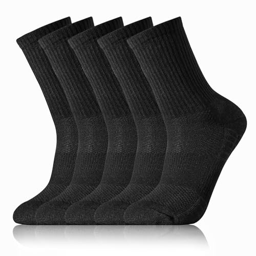 Halinuia 5 Pairs Chaussettes Noir et Blanc Sport pour Homme Femme Tennis 38-42 Respirantes Running, Randonnée, Travail, Course, Marche, Casual, Cycliste (Noir)