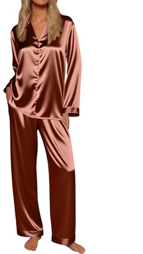 Ekouaer Silk Satin Pajamas for Women Button Down Long Sleeve Lounge Set