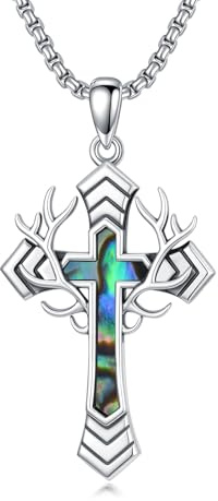enjoylifecreative kors halsband för män 925 sterlingsilver horn kors hänge kedja med abalone mussla jakt kors smycken presenter för män