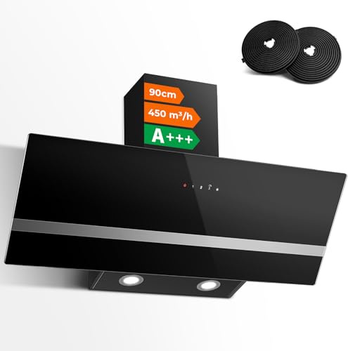 SNDOAS 90cm Cooker Hood, A+++, 450m³/h, 3 Speed & Booster, Black