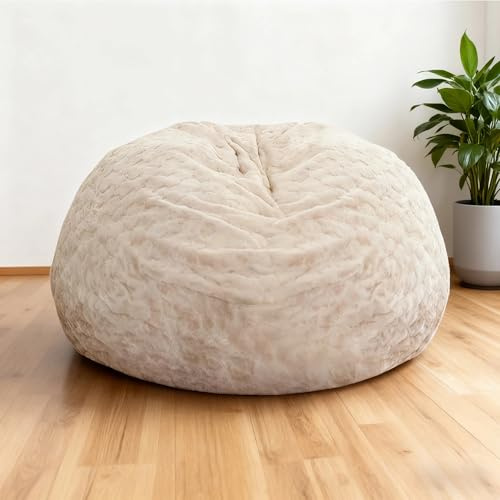 KBZSlyn Bean Bag Cover Only (No Filler) Faux Rabbit Fur Beanbag Cover Ultra Soft Lounge Chair 70/100/120cm Bean Bag Couch for Adults, Living Room, Bedroom(Beige,70cm)