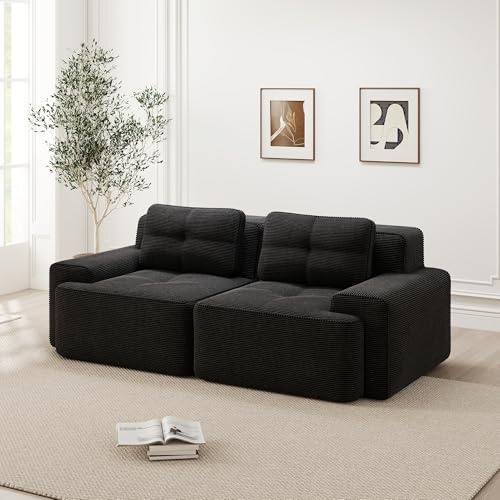 DACHETOU Sofá modular Boneless Negro Moderno para Sala de Estar con Asiento Bajo, Cómodo Corduroy Cloud, Sofá Cama Loveseat