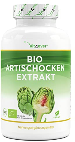 Extrait d'artichaut bio - 240 gélules - 1800 mg par dose journalière (2,5% cynarine) - Véritable extrait d'artichaut 20:1 - Qualité bio - Hautement dosé - Vegan