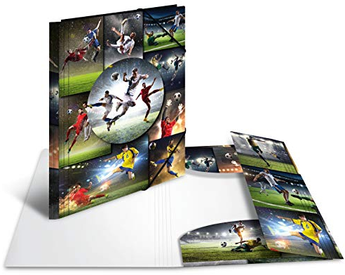 HERMA Sammelmappe A4 Fussball, Kinder Eckspanner-Mappe aus Kunststoff mit Sport Motiv, Gummizug, Innenklappen und Innendruck für Jungen und Mädchen